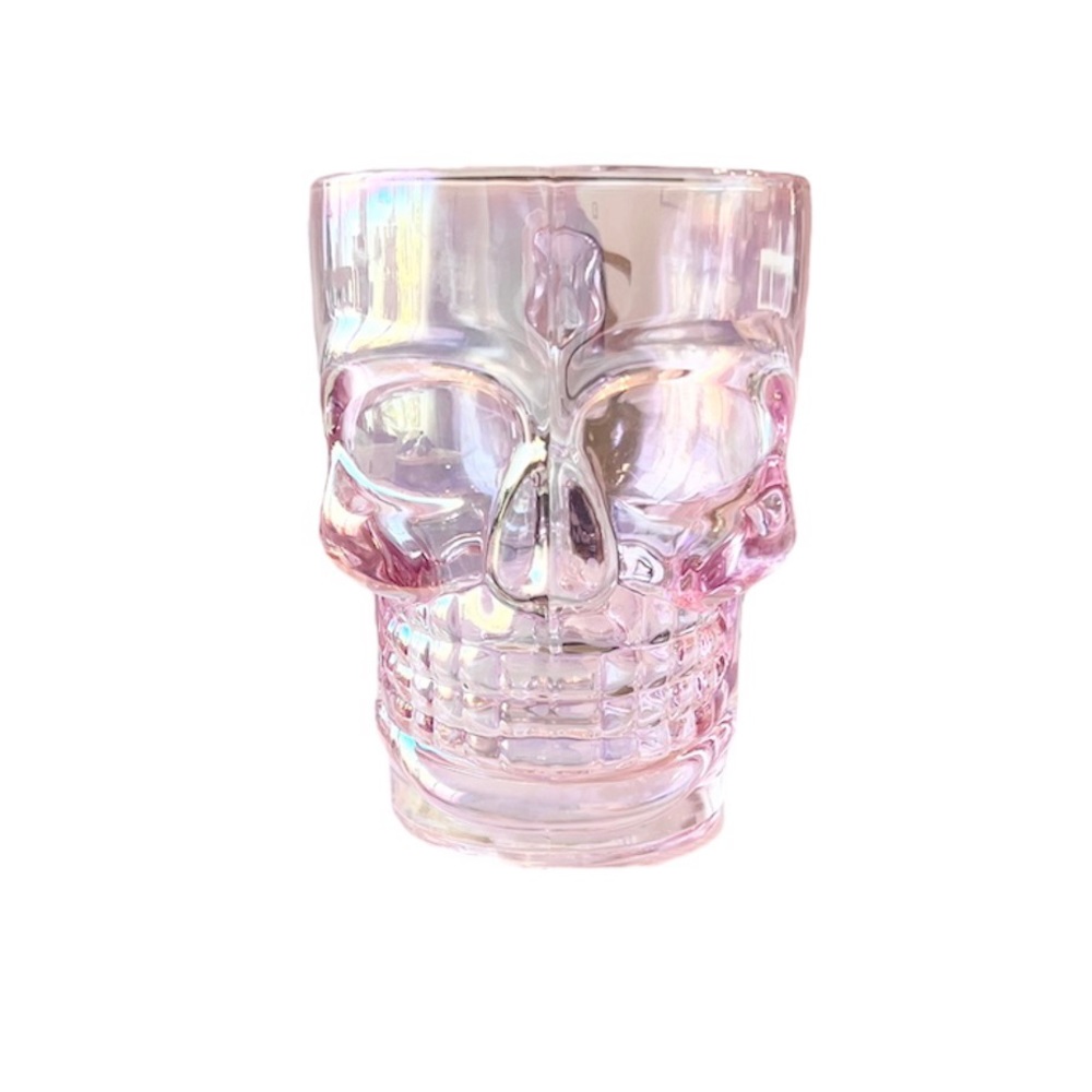 🩷☠️ PINK IRIDESCENT Glass Skull Halloween Coffee Mug NEW 17 oz - Picture 3 of 4
